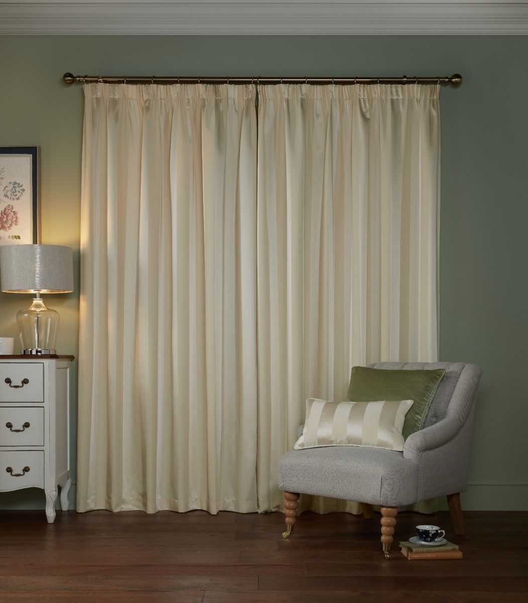 Laura Ashley Lille Stripe Oyster Pencil Pleat Curtains