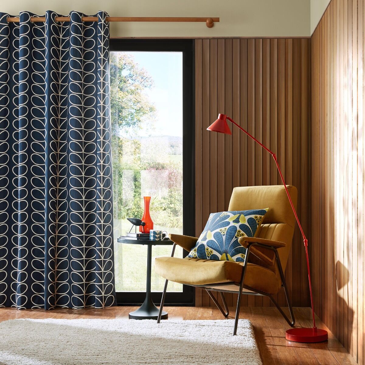 Orla Kiely Linear Stem Whale Ready Made Eyelet Curtains