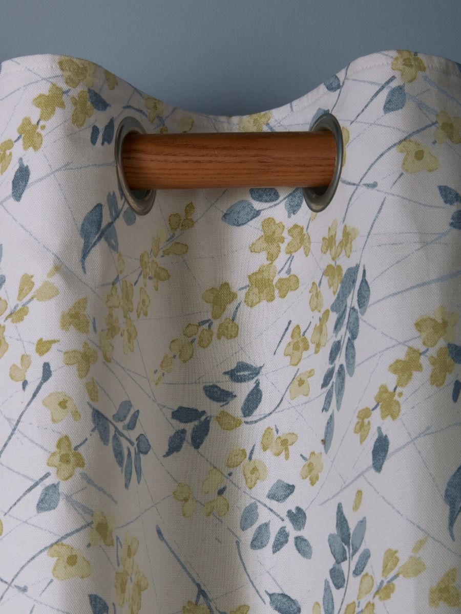 Laura Ashley Longston Sprig Ochre Yellow Ready Made Curtains