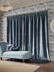 Laura Ashley Loretta Dark SeaSpray Pencil Pleat Curtains