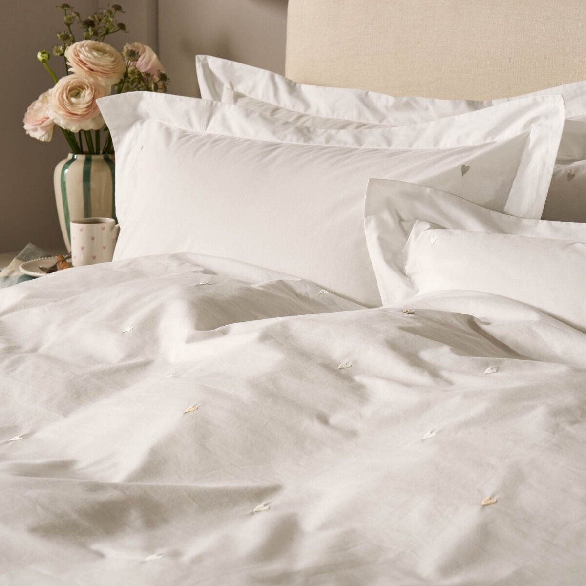 Sophie Allport Love Hearts Embroidery Pale Natural Bedding