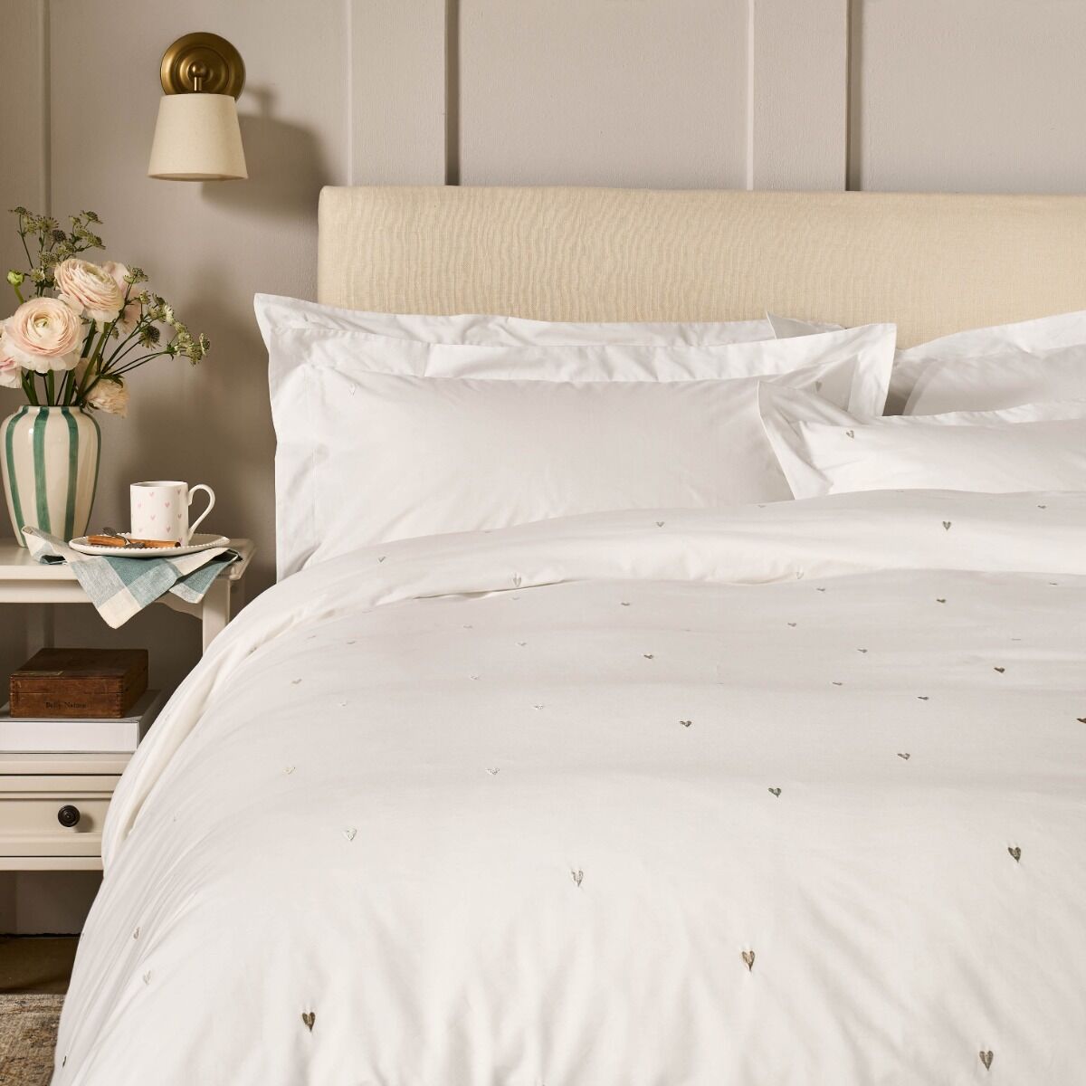 Sophie Allport Love Hearts Embroidery Pale Natural Bedding