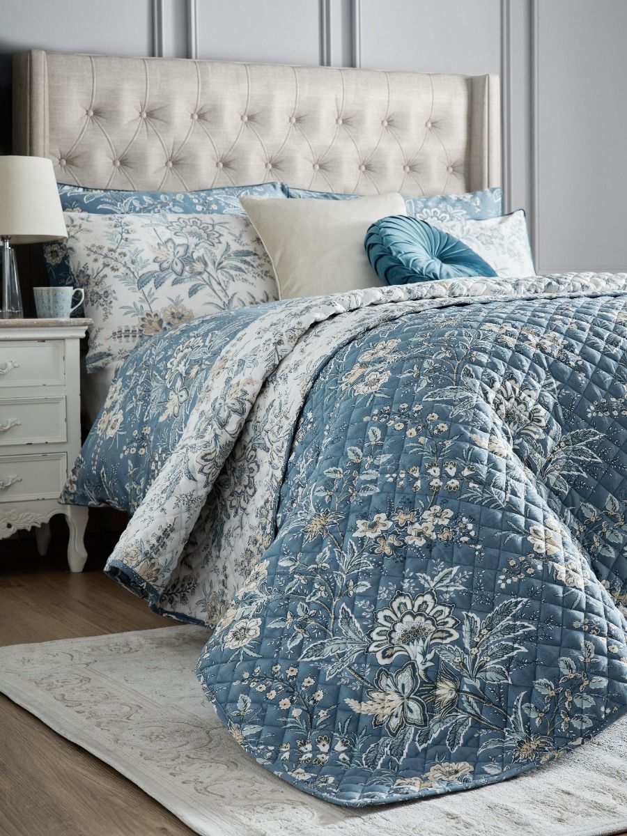 Laura Ashley Marlbrook Dusky Seaspray 235x235cm Quilted Bedspread