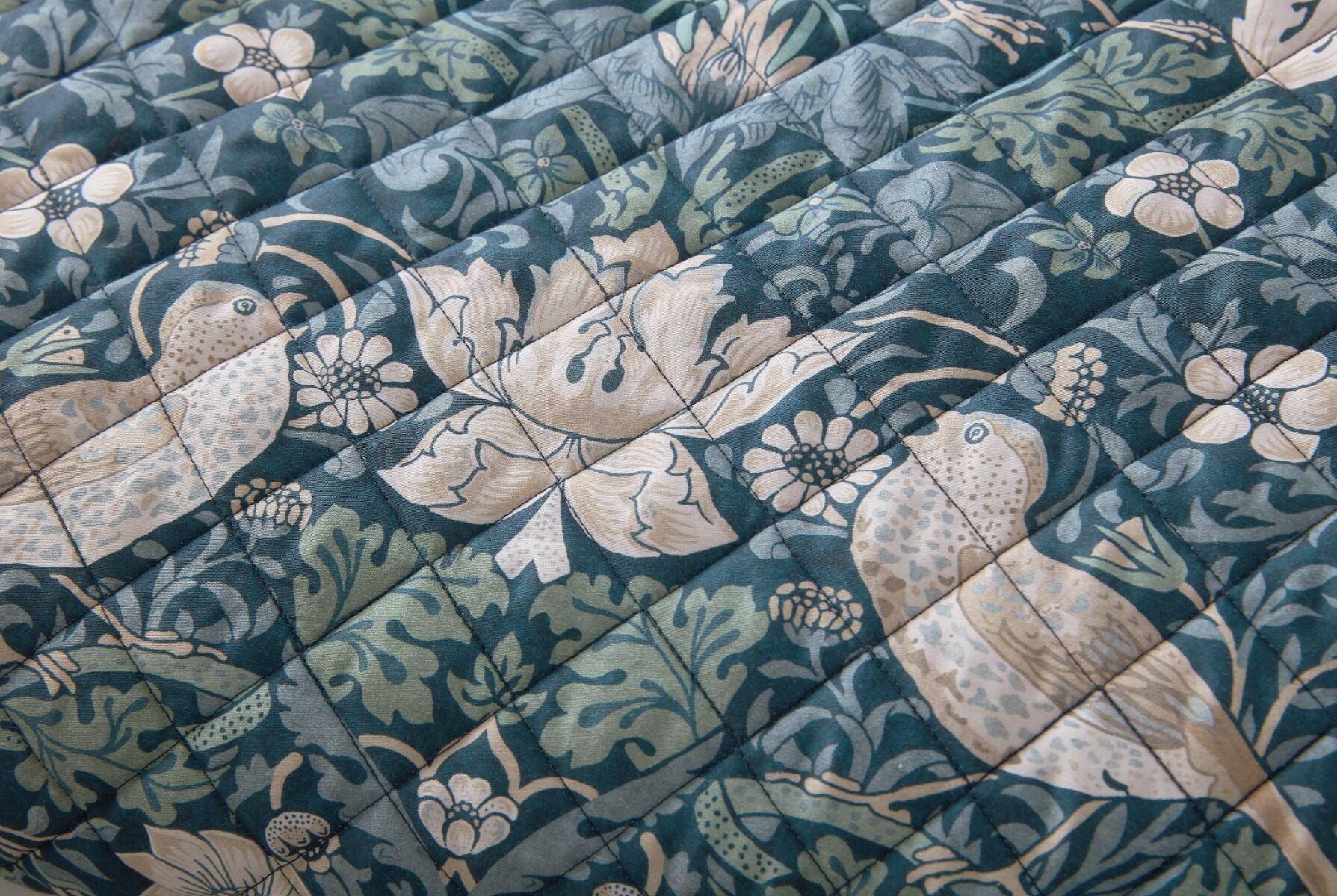 William Morris At Home Midnight Strawberry thief Prussian Blue 235x235cm Quilted Bedspread