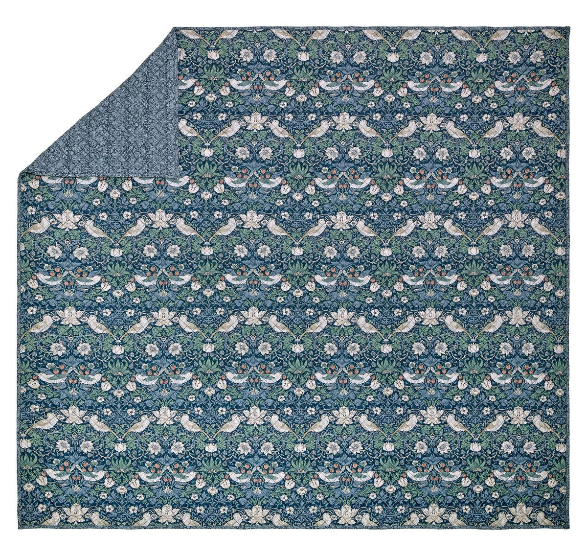 William Morris At Home Midnight Strawberry thief Prussian Blue 235x235cm Quilted Bedspread