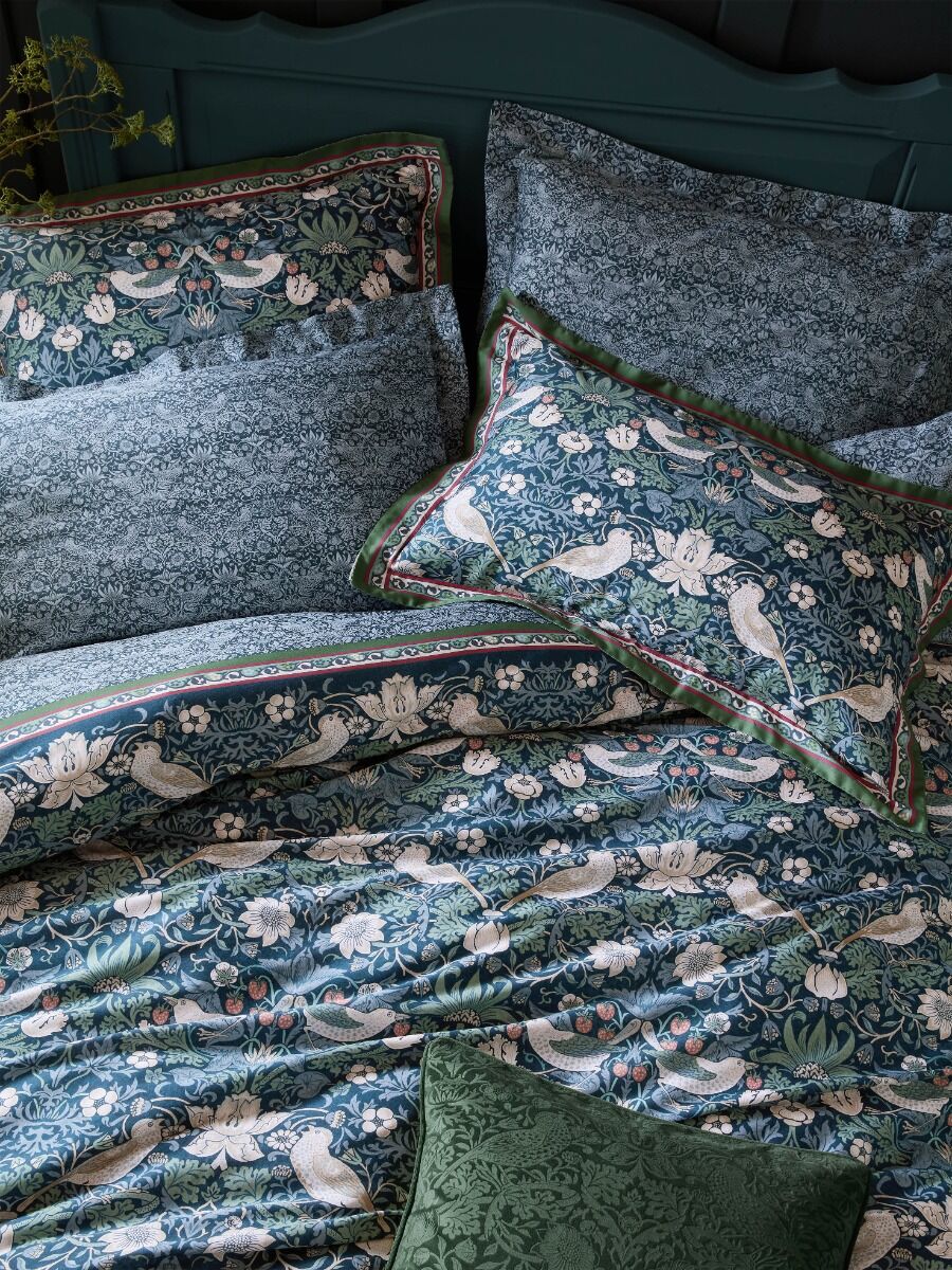 William Morris At Home Midnight Strawberry Thief Prussian Blue Bedding