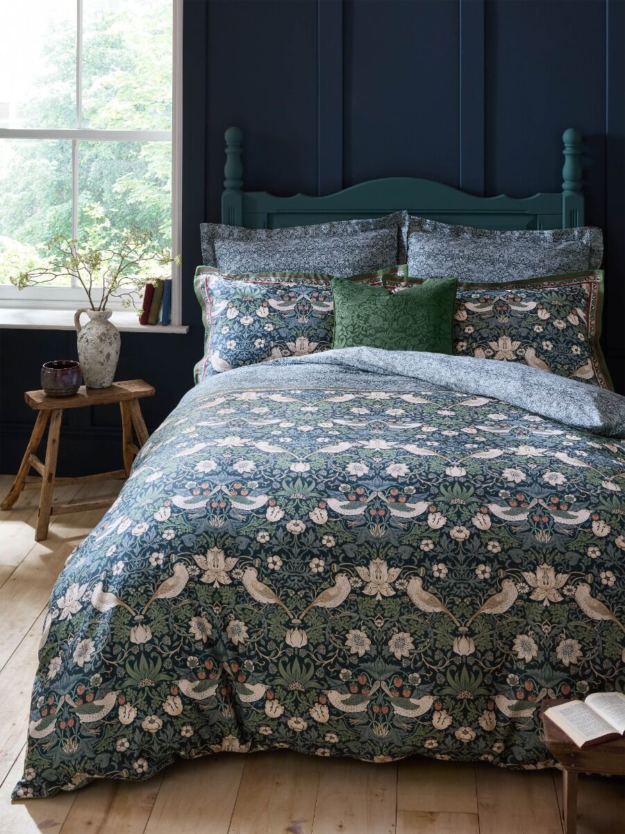 William Morris At Home Midnight Strawberry Thief Prussian Blue Bedding
