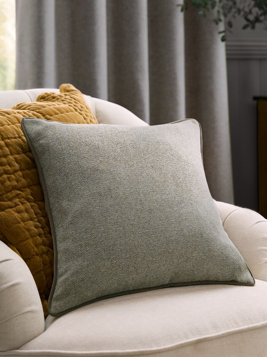 Laura Ashley Milbourne Herringbone Grey Sage 45x45cm Microfibre Cushion