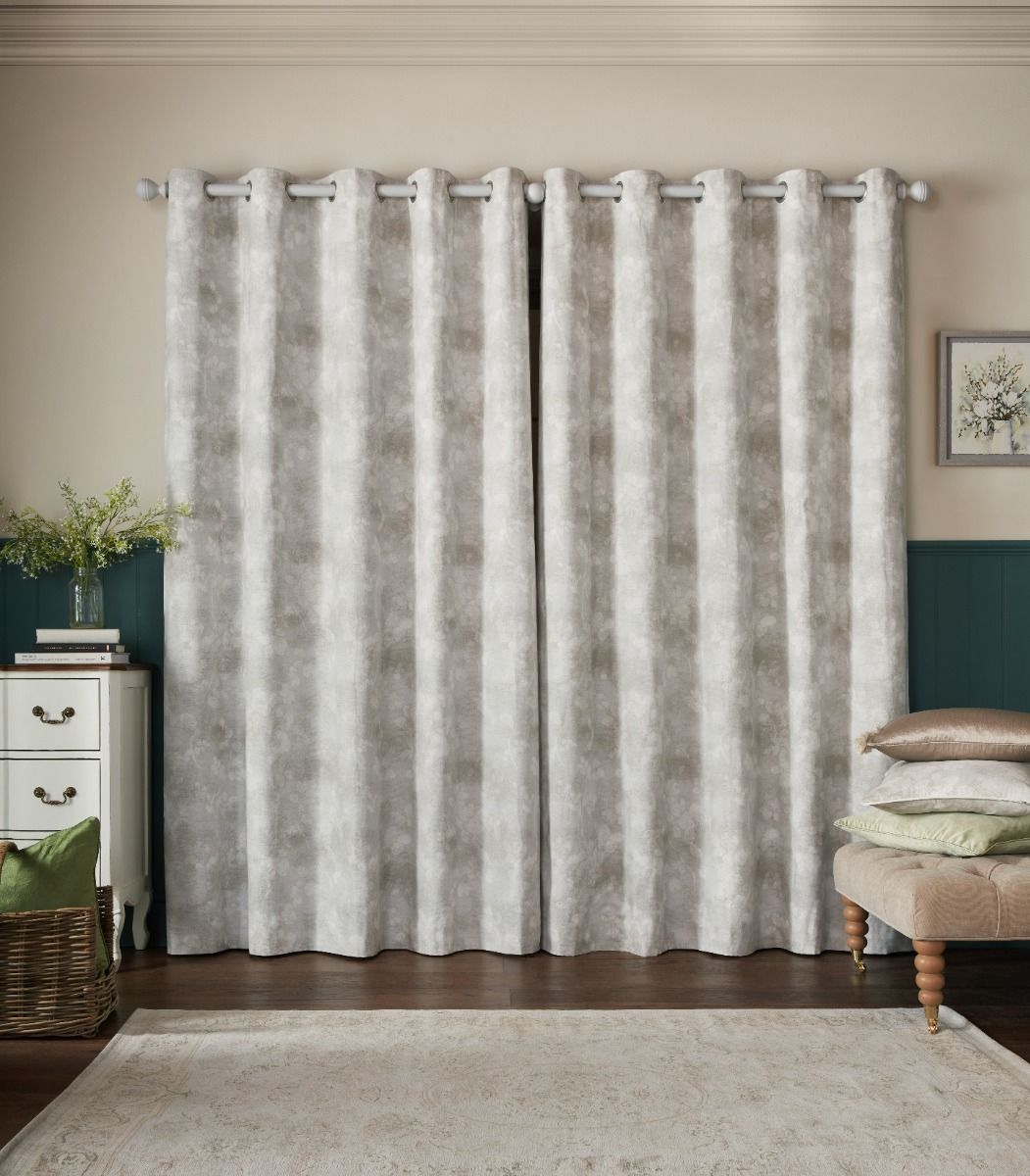 Laura Ashley Millhayes Natural Ready Made Blackout Eyelet Curtains