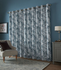 Laura Ashley Millhayes Smoke Blue Ready Made Blackout Eyelet Curtains