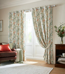 Laura Ashley Old Castle Leaves Fern Green Ready Made Eyelet Curtains