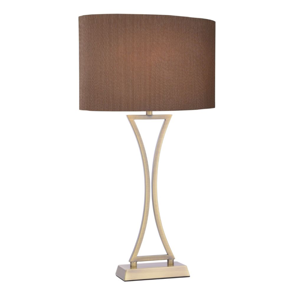 Oporto Wavy Table Lamp Antique Brass With Brown Shade