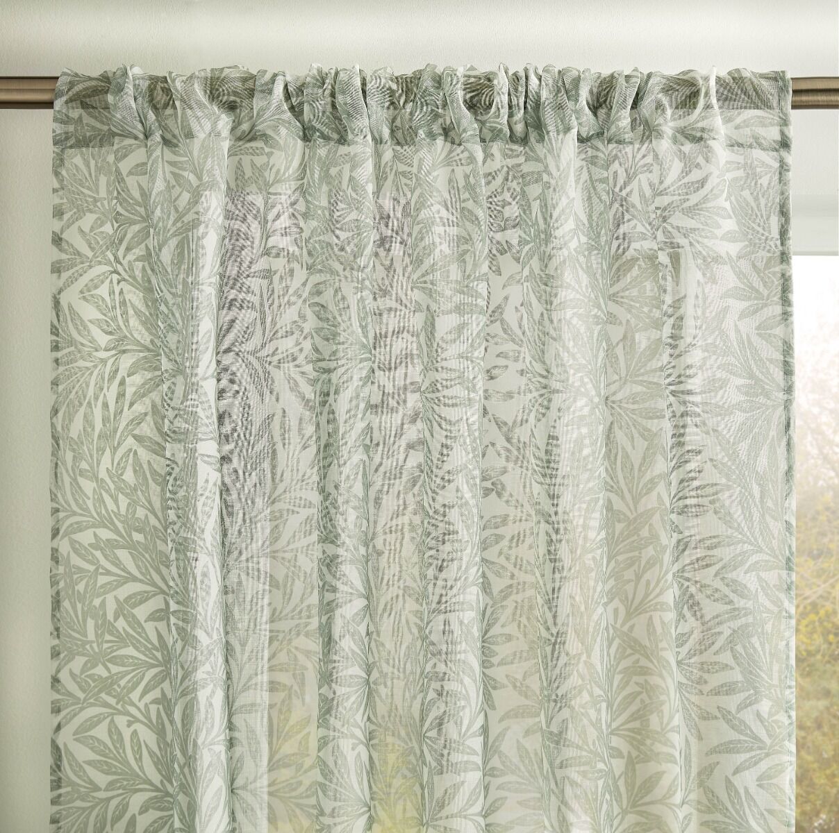 William Morris At Home Original Willow Sage Voile Slot Top Sheer Panel Curtains