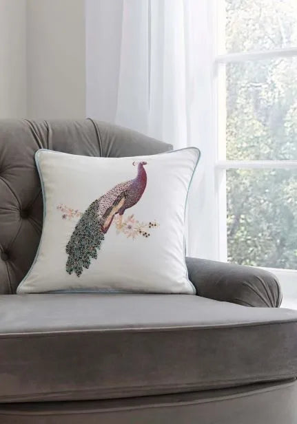 Laura Ashley Peacock Duck Egg  Beaded Cushion