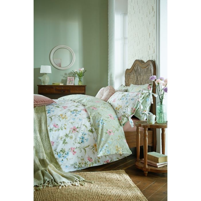 Laura Ashley Set Di Lenzuola In Percalle Di Cotone Twin XL - Verde Cimelio Ditzy, 200 Fili, Traspiranti