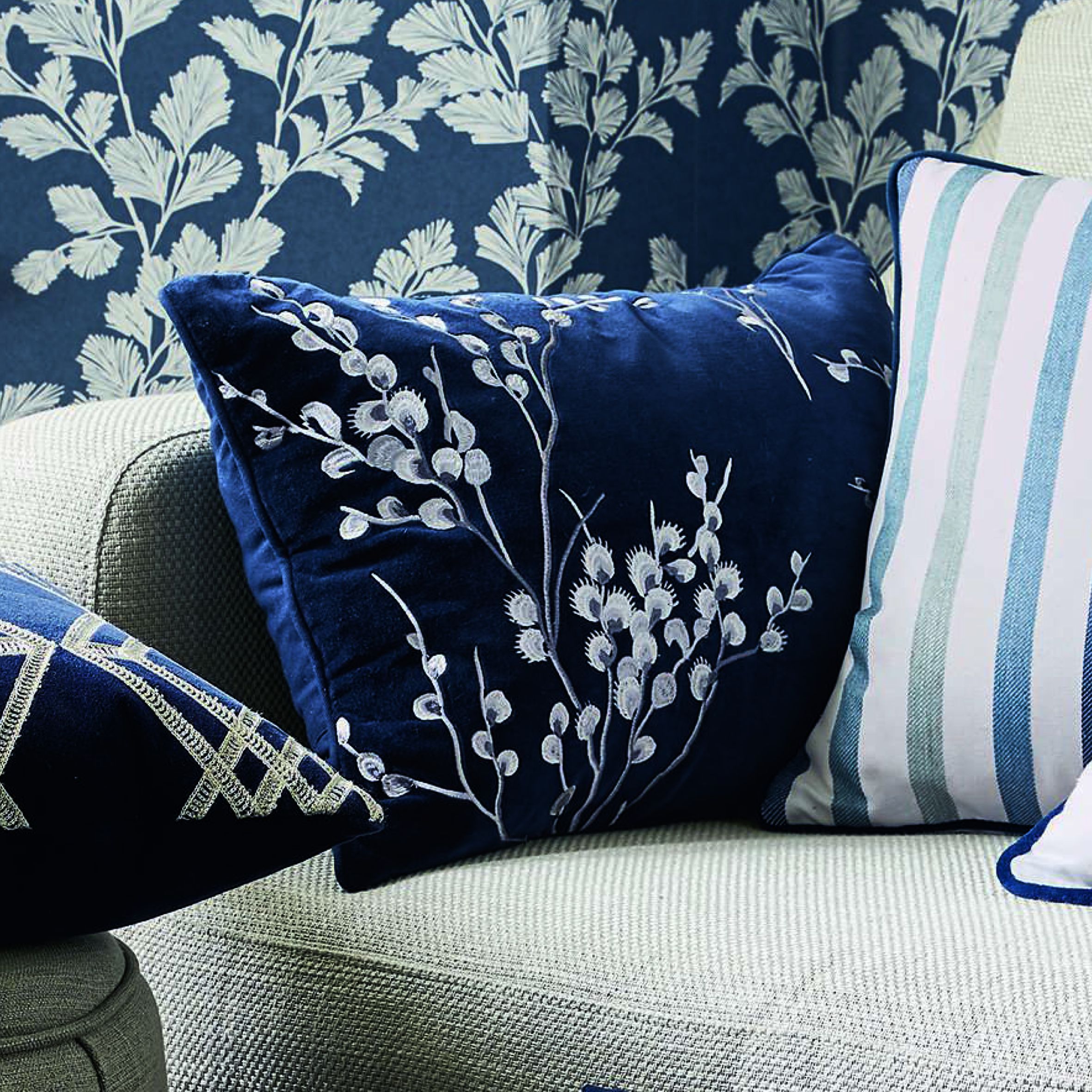 Laura Ashley Pussy Willow Embroidered Midnight Cushion