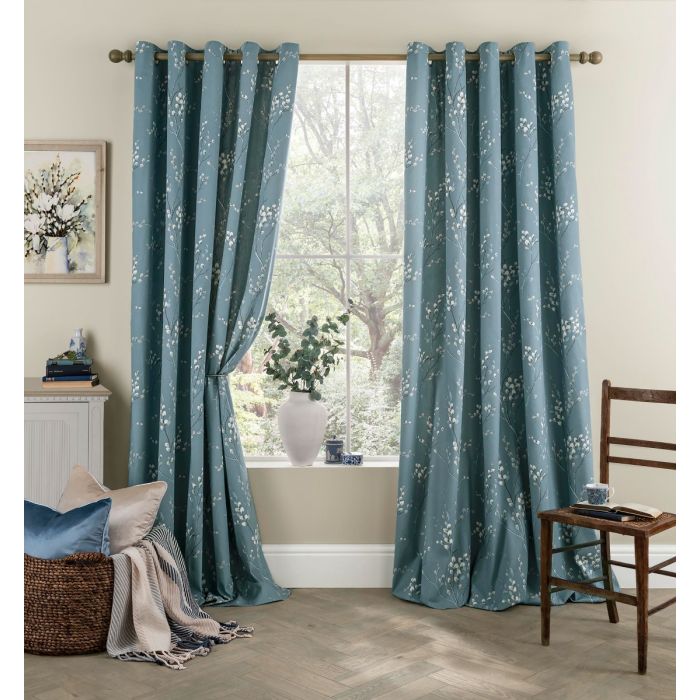 Laura Ashley Pussy Willow Dark Seaspray Ready Made Curtains