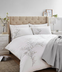 Laura Ashley Pussy Willow Sprig Embroidered Dove Grey Bedding