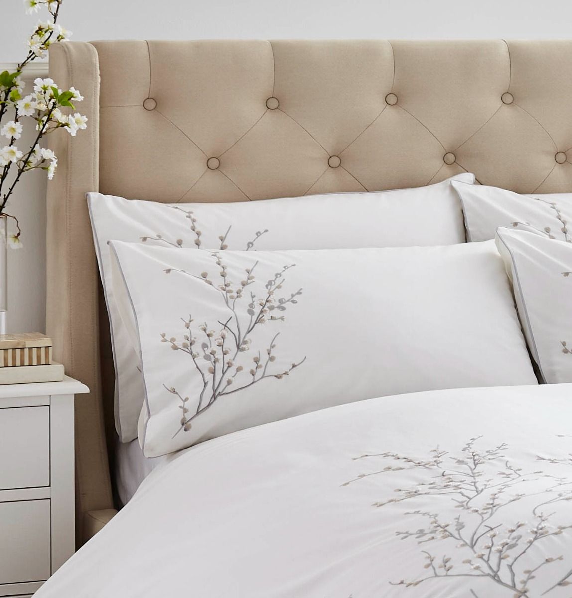 Laura Ashley Pussy Willow Sprig Embroidered Dove Grey Bedding