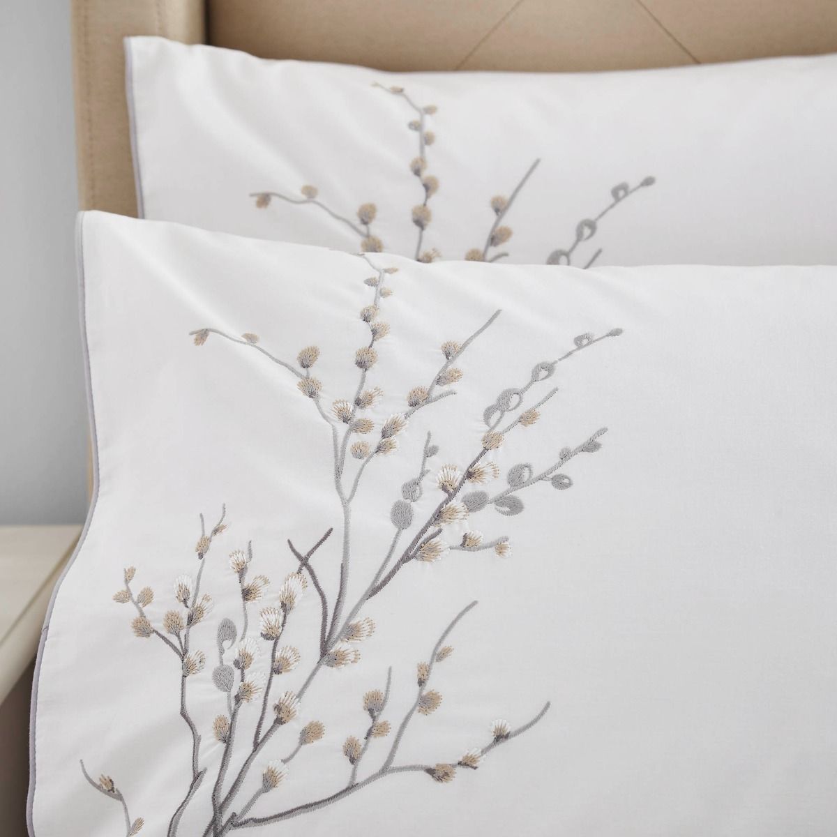 Laura Ashley Pussy Willow Sprig Embroidered Dove Grey Bedding