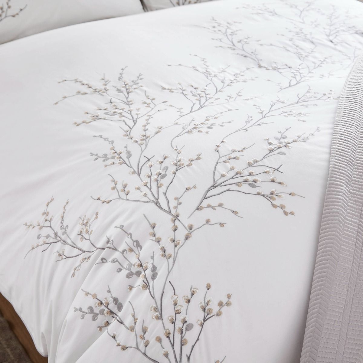 Laura Ashley Pussy Willow Sprig Embroidered Dove Grey Bedding