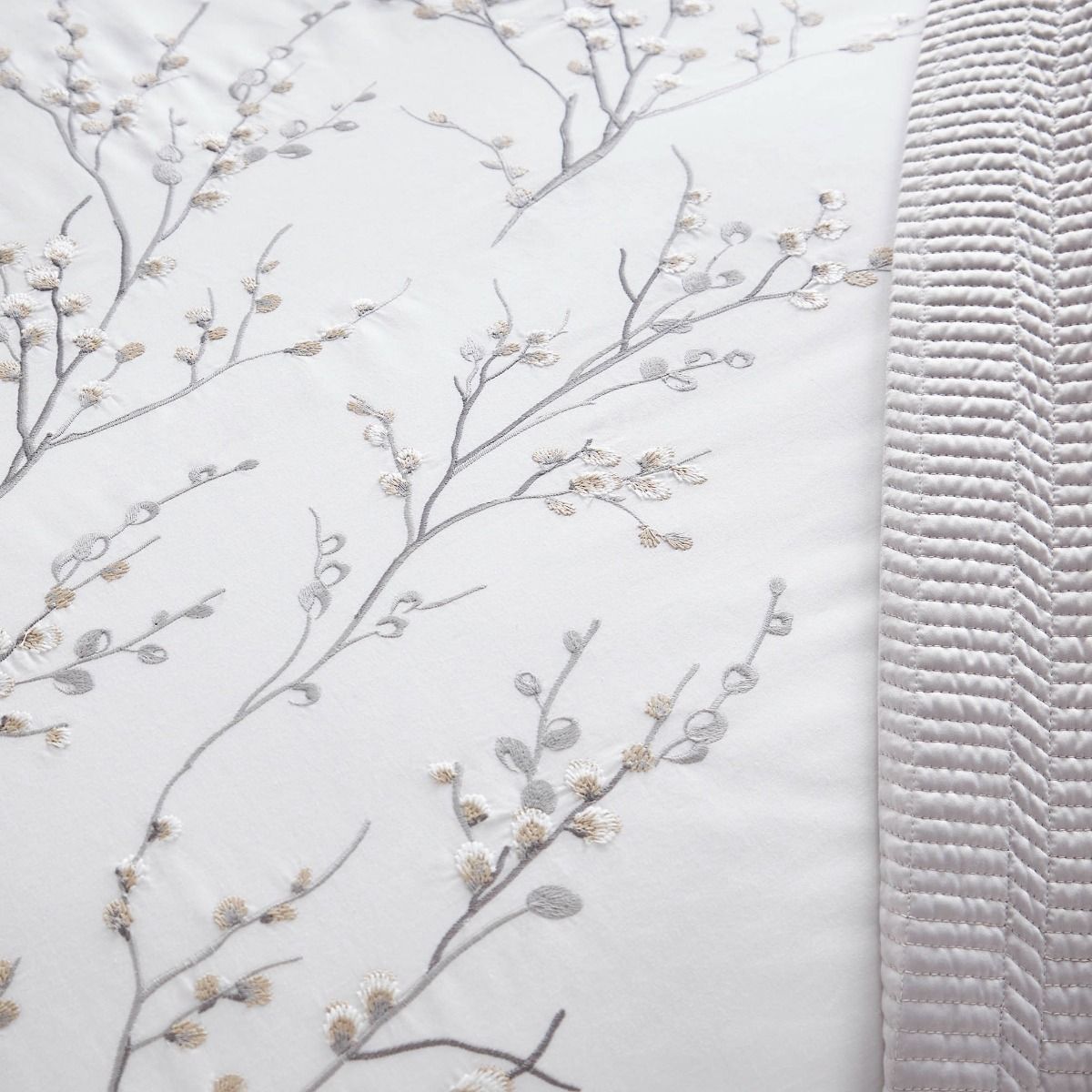 Laura Ashley Pussy Willow Sprig Embroidered Dove Grey Bedding