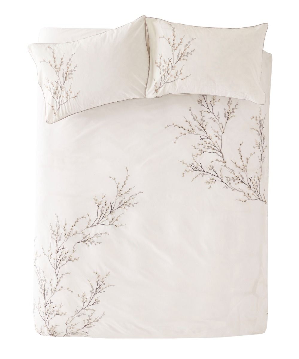 Laura Ashley Pussy Willow Sprig Embroidered Dove Grey Bedding