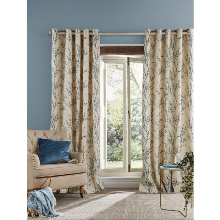 Laura Ashley Pussy Willow Offwhite / Seaspray Eyelet Ready Made Curtains