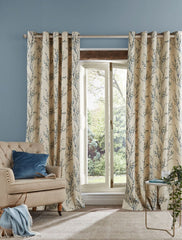 Laura Ashley Pussy Willow Off White / Seaspray Ready Made Curtains Eyelet