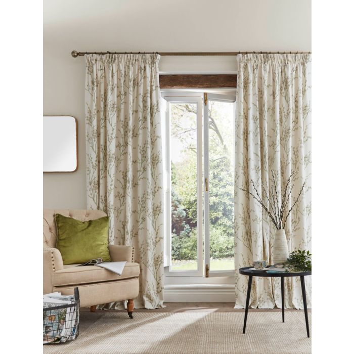 Laura Ashley Pussy Willow Off White / Hedgerow Ready Made Curtains Pencil Pleat