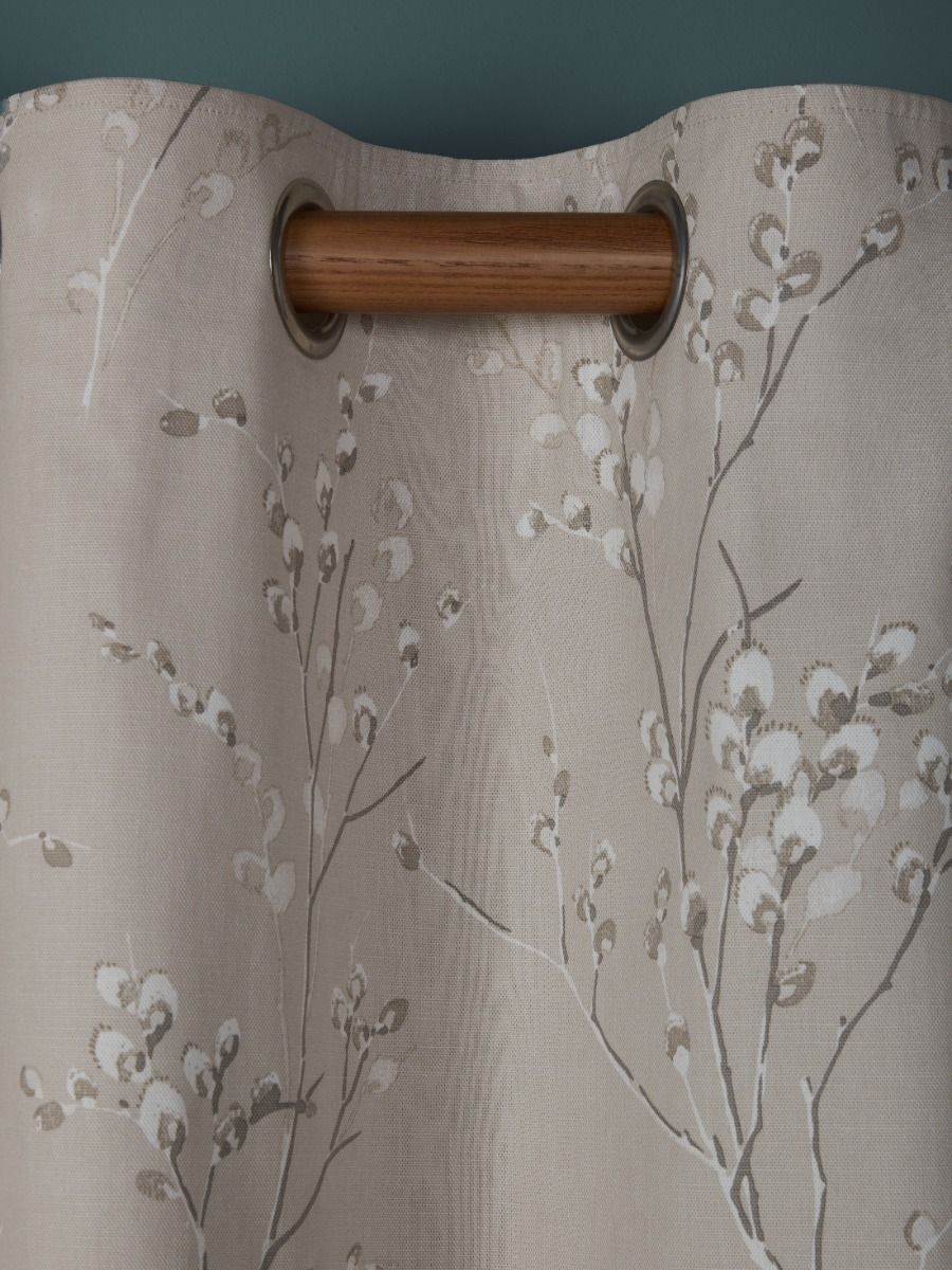 Laura Ashley Pussy Willow Truffle Natural Ready Made Eyelet Curtains