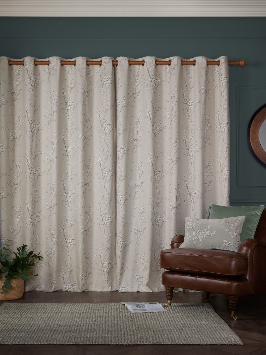 Laura Ashley Pussy Willow Truffle Natural Ready Made Eyelet Curtains