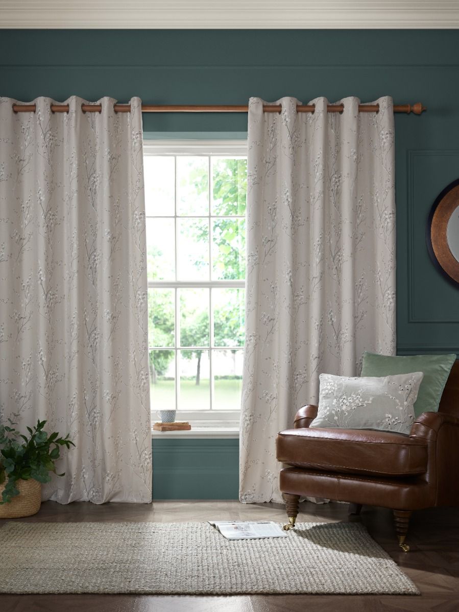 Laura Ashley Pussy Willow Truffle Natural Ready Made Eyelet Curtains