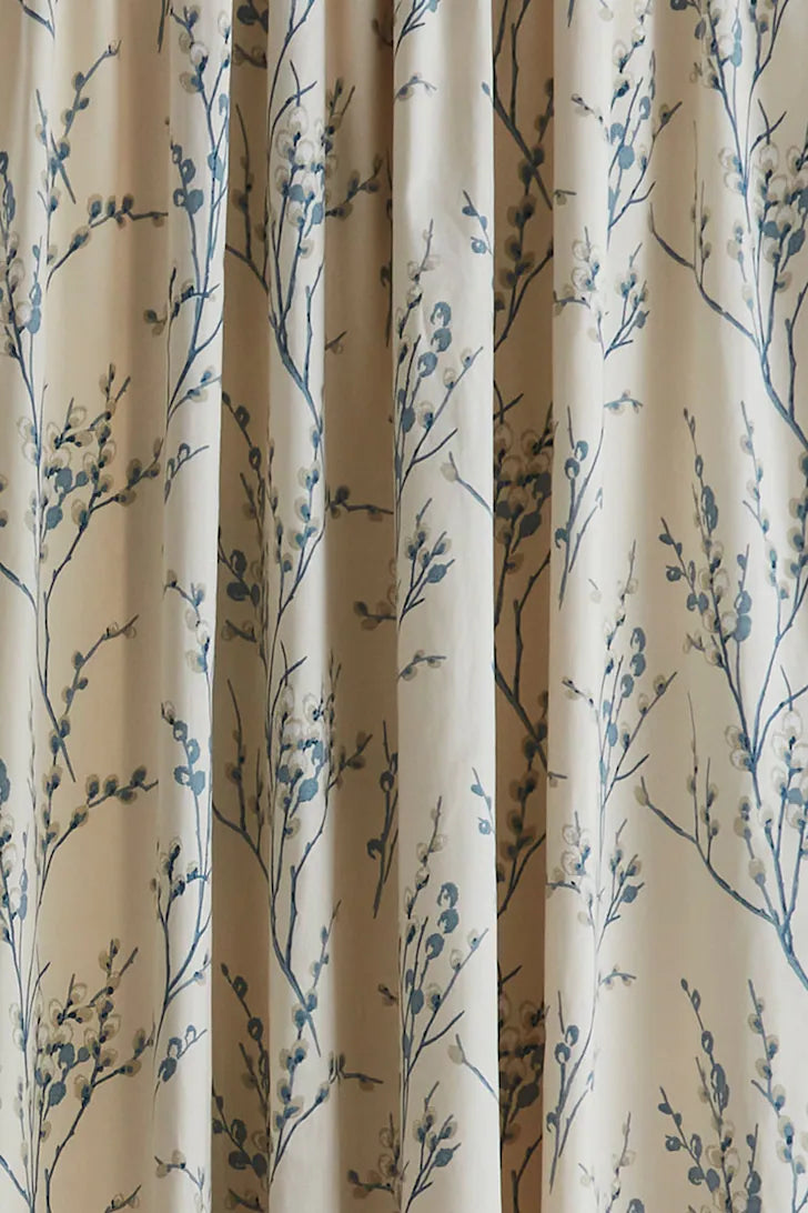 Laura Ashley Pussy Willow Offwhite / Seaspray Ready Made Curtains Eyelet