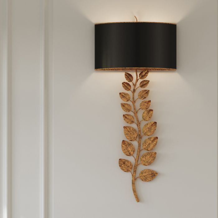 Birdwood 2 lt Wall Light - Textured Gold Leaf / Satin Black