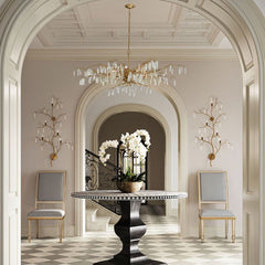 Forest Dawn 8 lt Chandelier - Washed Lucerne Gold / Natural