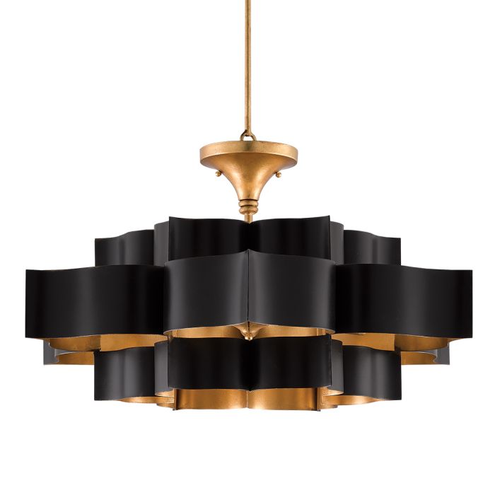 Grand Lotus 6 lt Chandelier - Matte Black / Contemporary Gold Leaf