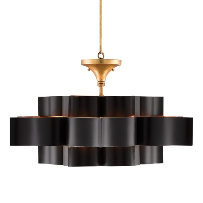 Grand Lotus 6 lt Chandelier - Matte Black / Contemporary Gold Leaf