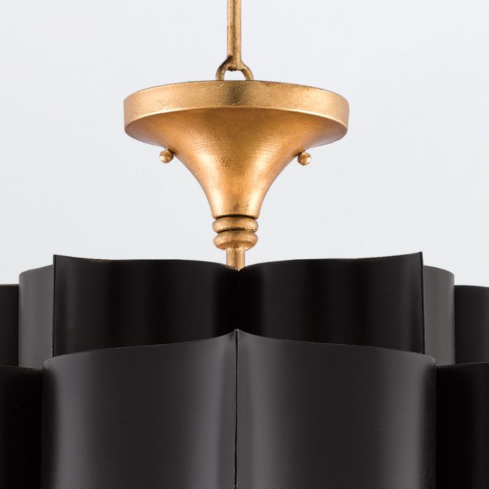 Grand Lotus 6 lt Chandelier - Matte Black / Contemporary Gold Leaf