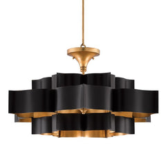 Grand Lotus 6 lt Chandelier - Matte Black / Contemporary Gold Leaf