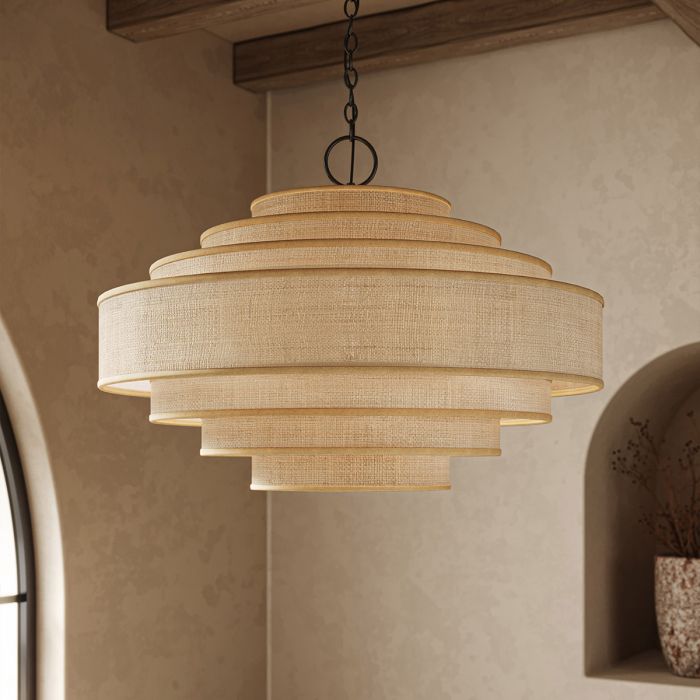 Maura 6 lt Chandelier - Natural / Satin Black