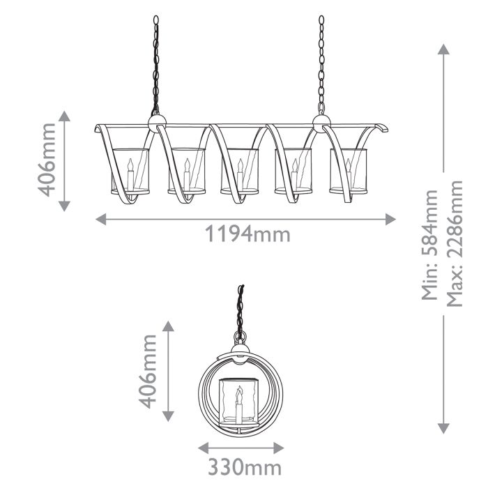 Maximus 5 lt Medium Chandelier - Pyrite Bronze / Clear