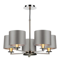 The Light Shade Studio Rex 5 Light Pendant Satin Nickel With Bespoke Shades