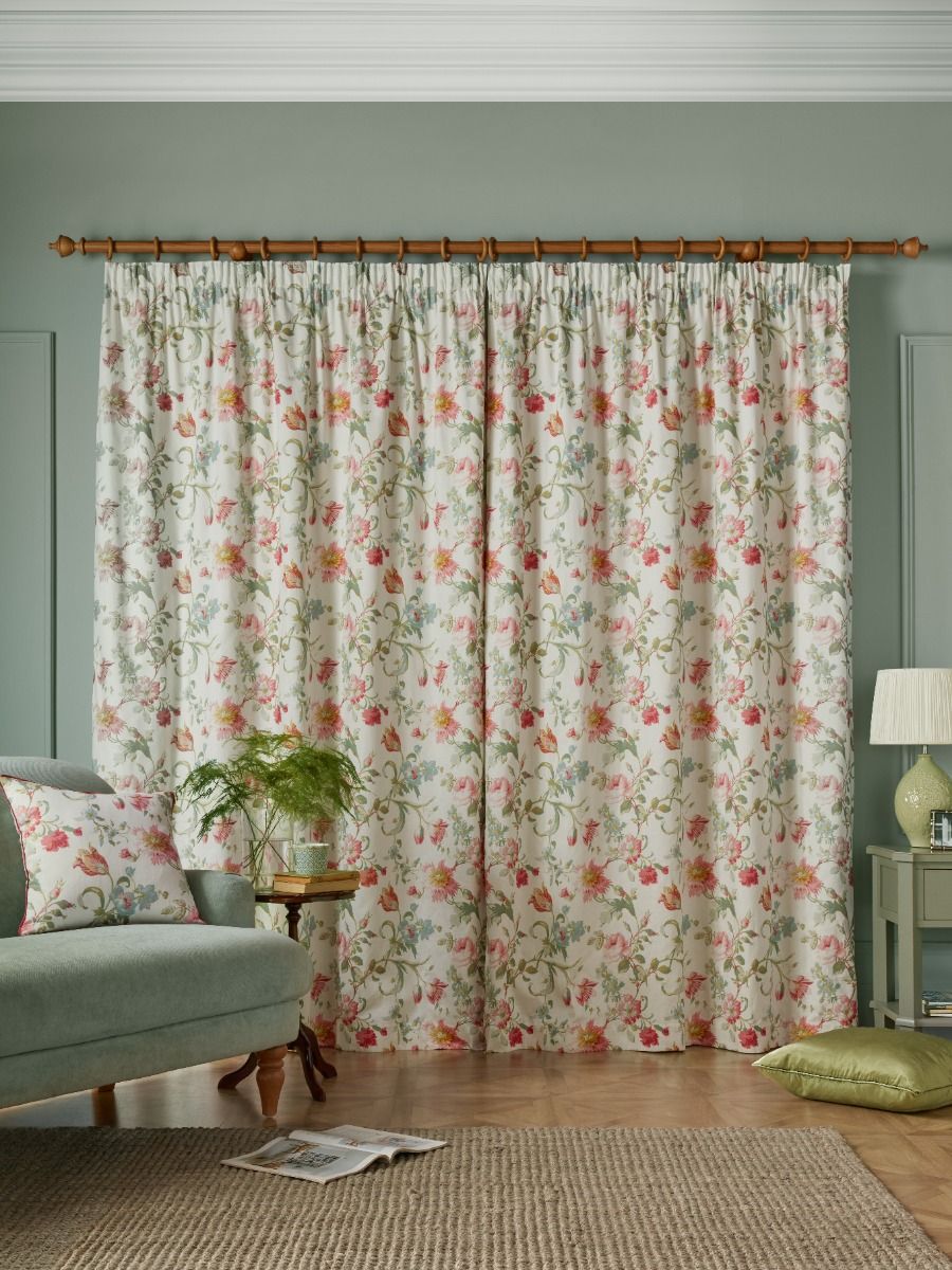 Laura Ashley Rosalind Pale Cranberry Ready Made Curtains Pencil Pleat