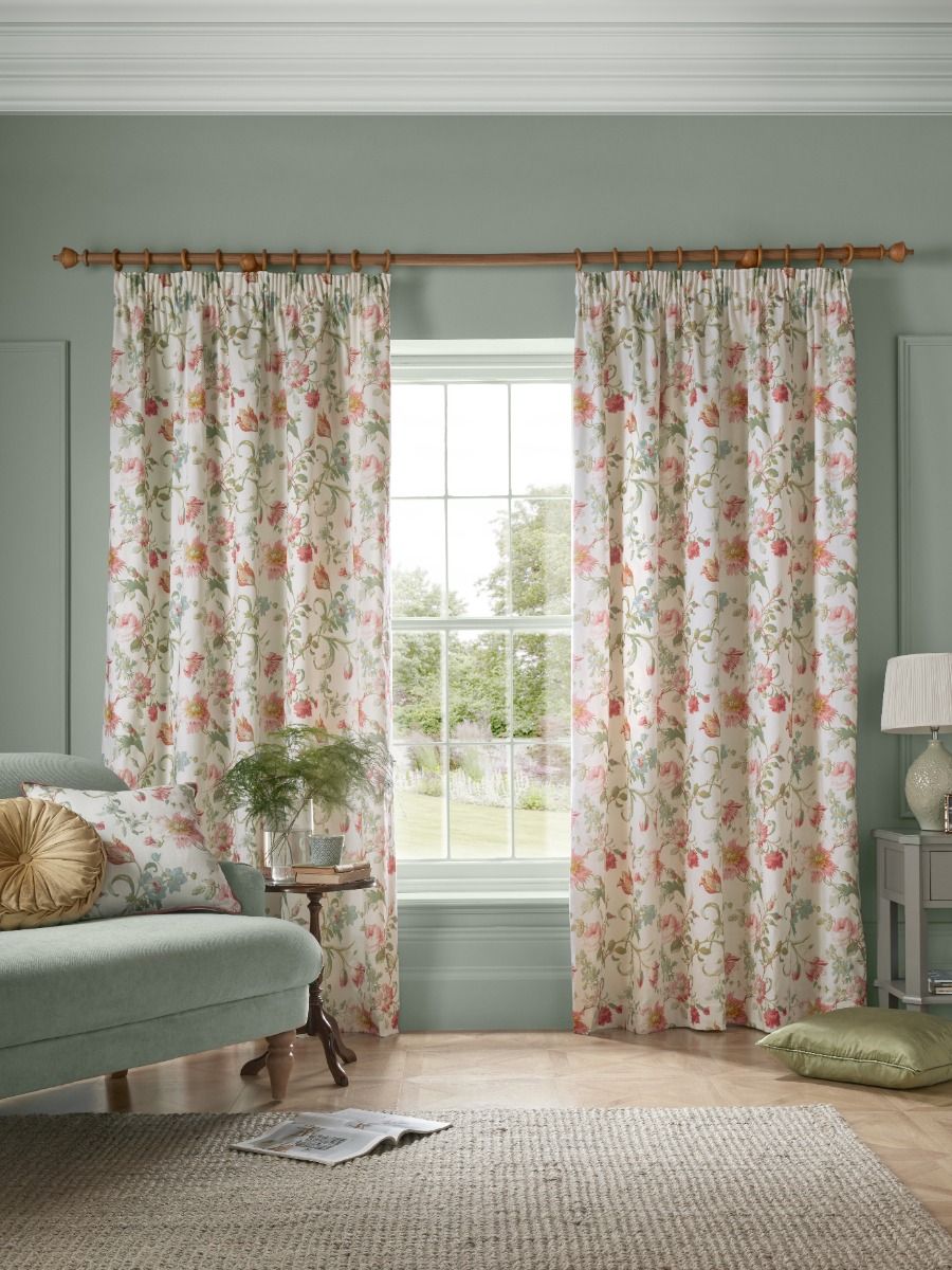 Laura Ashley Rosalind Pale Cranberry Ready Made Curtains Pencil Pleat