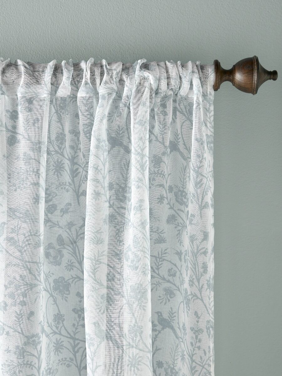 Laura Ashley Shepherds Purse Duckegg Voile Slot Top Sheer Panel Curtains