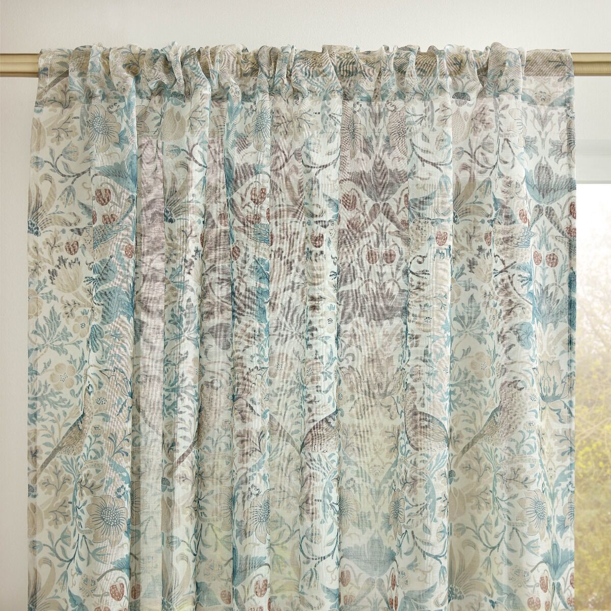 William Morris At Home Strawberry Thief Hessian Voile Slot Top Sheer Panel Curtains