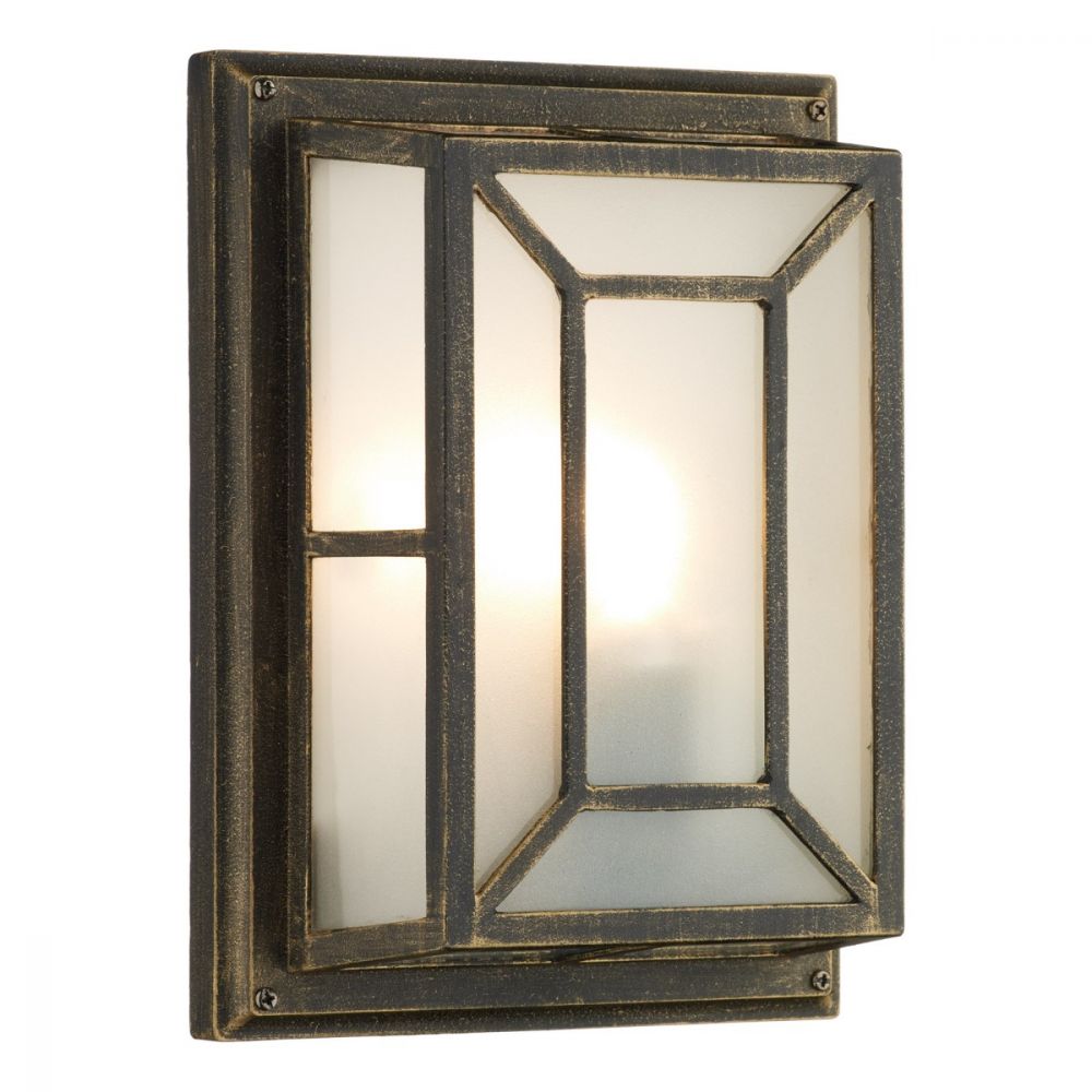 dar Lighting Trent Outdoor Wall Light Black/Gold Frosted Glass IP44