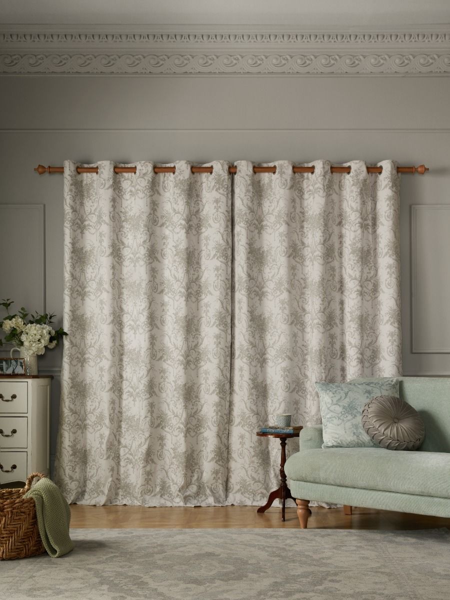 Laura Ashley Tuileries Dark Dove Grey Ready Made Eyelet Blackout Curtains