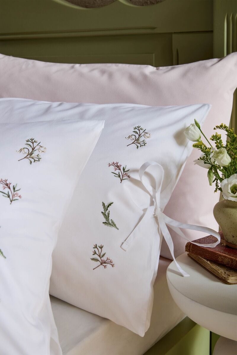 Historic Royal Palaces Victoria Sprigs Embroidery Rose Pink Sage Bedding